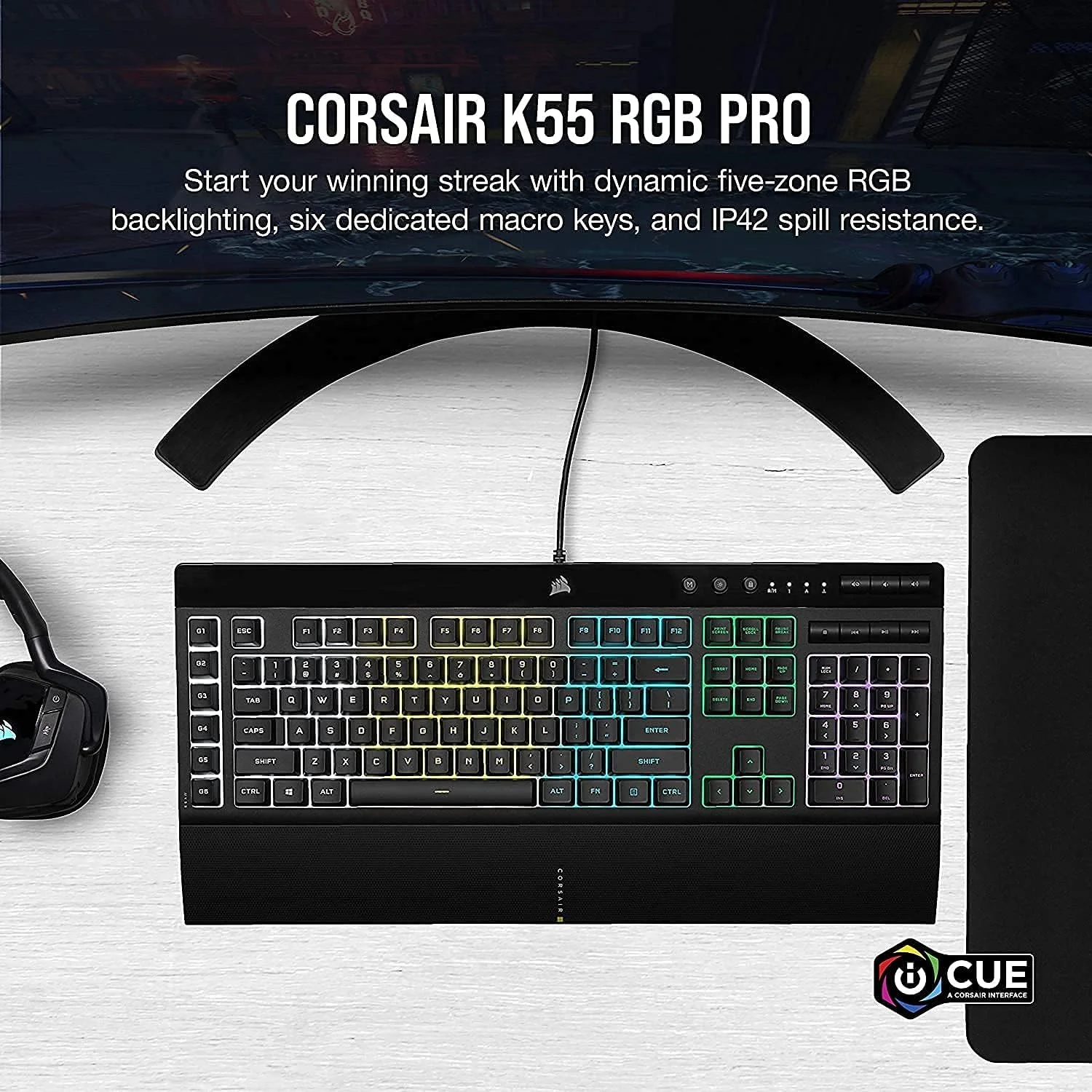 کیبورد گیمینگ کرسیر K55 RGB PRO، مشکی کیبورد گیمینگ کرسیر K55 RGB PRO، مشکی