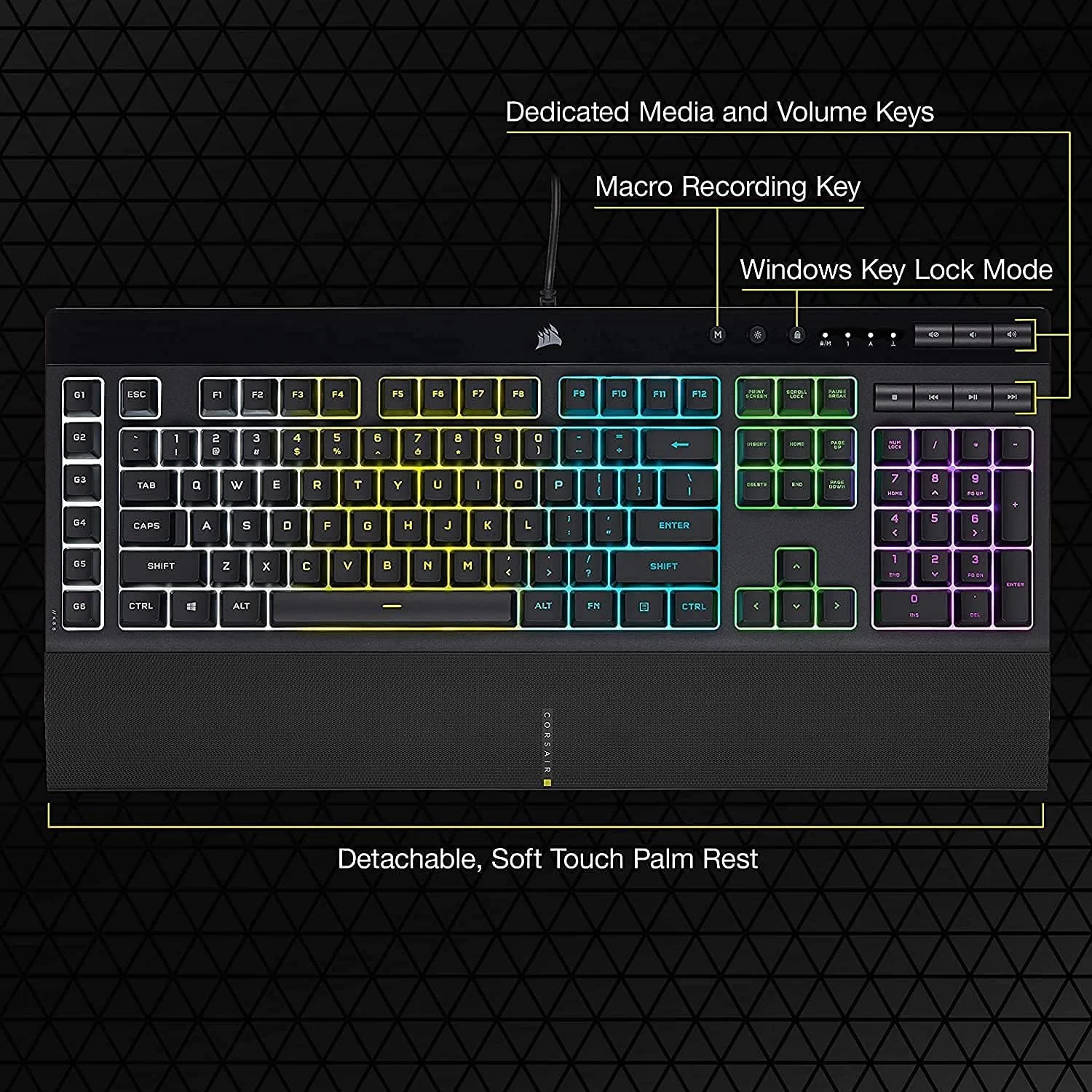کیبورد گیمینگ کرسیر K55 RGB PRO، مشکی کیبورد گیمینگ کرسیر K55 RGB PRO، مشکی
