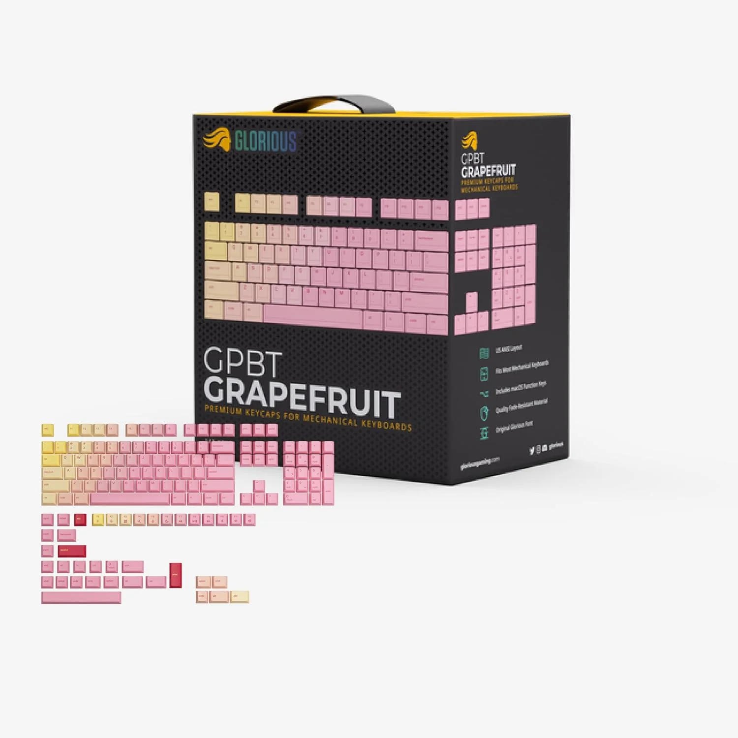 ست کیکپ های PBT گریپ فروت باشکوه (صورتی و زرد) 143 کیکپ سفارشی، پروفایل Cherry MX، پاستلی، Dye-Sub کم ارتفاع برای کیبوردهای گیمینگ مکانیکی (60 درصد، TKL، اندازه کامل) شامل کلیدهای Mac (191) ست کیکپ های PBT گریپ فروت باشکوه (صورتی و زرد) 143 کیکپ سفارشی، پروفایل Cherry MX، پاستلی، Dye-Sub کم ارتفاع برای کیبوردهای گیمینگ مکانیکی (60 درصد، TKL، اندازه کامل) شامل کلیدهای Mac (191)