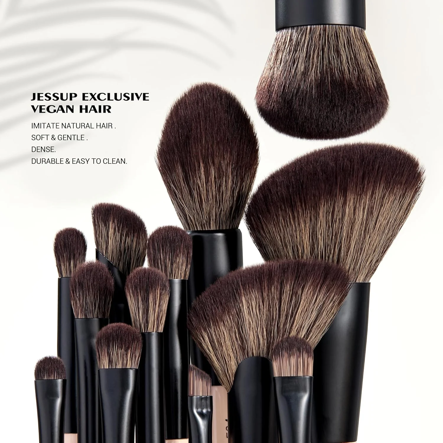 ست براش آرایشی Jessup مدل 14-in-7 دو طرفه برای کرم پودر، کانسیلر، رژگونه، سایه چشم، کانتور، برنزر، پودر، ترکیب، ابرو، خط چشم، براش های آرایشی بدون تست حیوانی رنگ Peach Dust T600