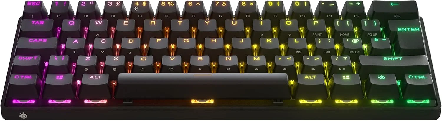 کیبورد گیمینگ بی‌سیم SteelSeries Apex Pro Mini - کیبورد گیمینگ HyperMagnetic - سریع‌ترین کیبورد جهان - فرم فاکتور جمع و جور 60% - فعال‌سازی قابل تنظیم - RGB - 2.4GHz/بلوتوث - USB-C - طرح‌بندی انگلیسی QWERTY