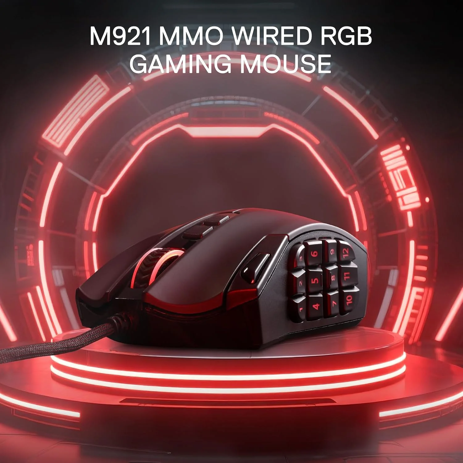موس گیمینگ MMO رداگون M921، موس RGB سیمی با دقت بالا 12400 DPI با 18 دکمه قابل برنامه ریزی، 12 کلید ماکرو جانبی، پشتیبانی نرم افزاری برای لپ تاپ PC موس گیمینگ MMO رداگون M921، موس RGB سیمی با دقت بالا 12400 DPI با 18 دکمه قابل برنامه ریزی، 12 کلید ماکرو جانبی، پشتیبانی نرم افزاری برای لپ تاپ PC
