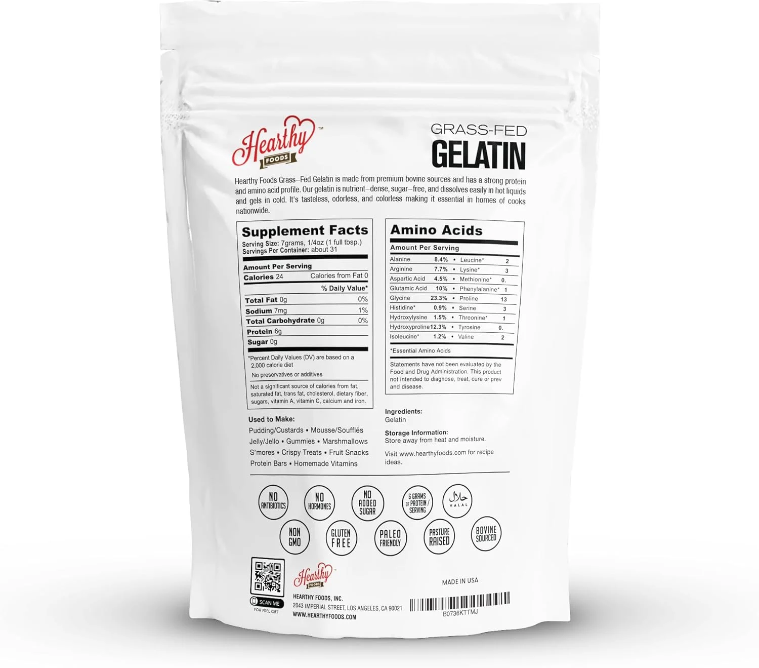 پودر ژلاتین گاو Hearthy Foods، پودر ژلاتین بدون طعم برای زنان و مردان | کتو و پالئو، پروتئین خالص نوع 1 و 3، تغذیه شده با علف، دارای گواهی حلال، غیر GMO، ژلاتین کوشر | 454 گرم (16 اونس) پودر ژلاتین گاو Hearthy Foods، پودر ژلاتین بدون طعم برای زنان و مردان | کتو و پالئو، پروتئین خالص نوع 1 و 3، تغذیه شده با علف، دارای گواهی حلال، غیر GMO، ژلاتین کوشر | 454 گرم (16 اونس)