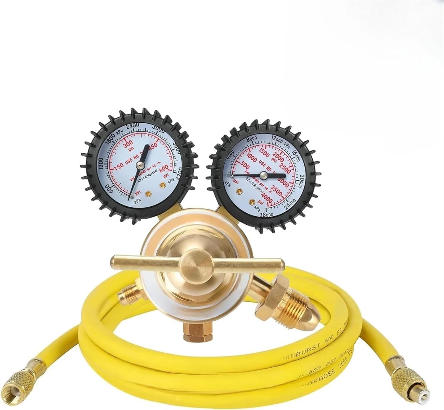 رگولاتور نیتروژن THE WHITE SHOP - گیج نیتروژن با شیلنگ، تجهیزات فشار تحویلی 0-600 PSI اتصالات ورودی و خروجی برنجی