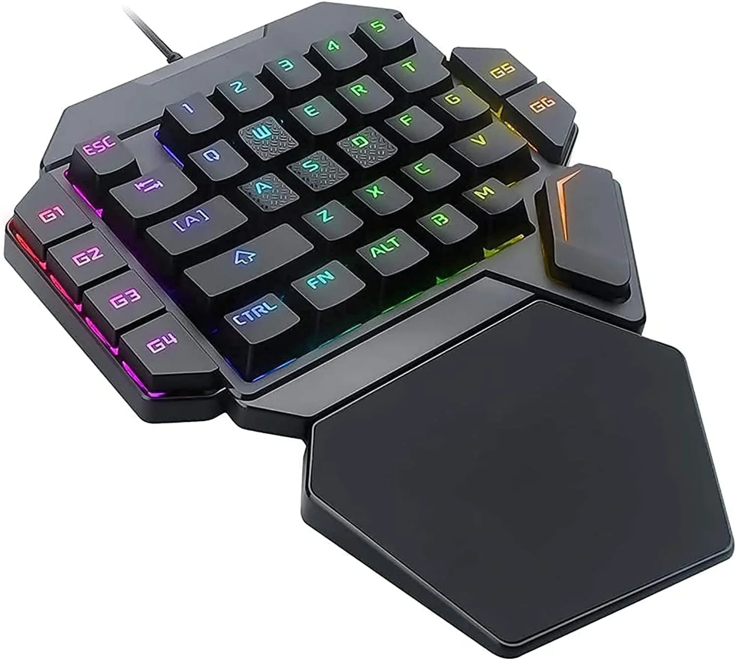 کیبورد مکانیکی RGB یک دستی، کیبورد گیمینگ ارگونومیک نیمه 35 کلید با نور پس زمینه رنگین کمانی، صفحه کلید گیمینگ سیمی، صفحه کلید کوچک USB، کنترلر بازی تک دستی، با پشتیبانی مچ دست