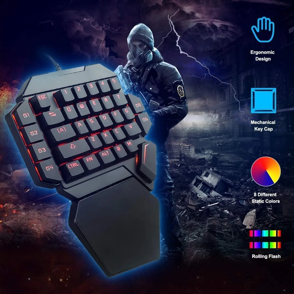 کیبورد مکانیکی RGB یک دستی، کیبورد گیمینگ ارگونومیک نیمه 35 کلید با نور پس زمینه رنگین کمانی، صفحه کلید گیمینگ سیمی، صفحه کلید کوچک USB، کنترلر بازی تک دستی، با پشتیبانی مچ دست کیبورد مکانیکی RGB یک دستی، کیبورد گیمینگ ارگونومیک نیمه 35 کلید با نور پس زمینه رنگین کمانی، صفحه کلید گیمینگ سیمی، صفحه کلید کوچک USB، کنترلر بازی تک دستی، با پشتیبانی مچ دست