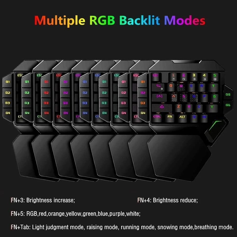 کیبورد مکانیکی RGB یک دستی، کیبورد گیمینگ ارگونومیک نیمه 35 کلید با نور پس زمینه رنگین کمانی، صفحه کلید گیمینگ سیمی، صفحه کلید کوچک USB، کنترلر بازی تک دستی، با پشتیبانی مچ دست کیبورد مکانیکی RGB یک دستی، کیبورد گیمینگ ارگونومیک نیمه 35 کلید با نور پس زمینه رنگین کمانی، صفحه کلید گیمینگ سیمی، صفحه کلید کوچک USB، کنترلر بازی تک دستی، با پشتیبانی مچ دست