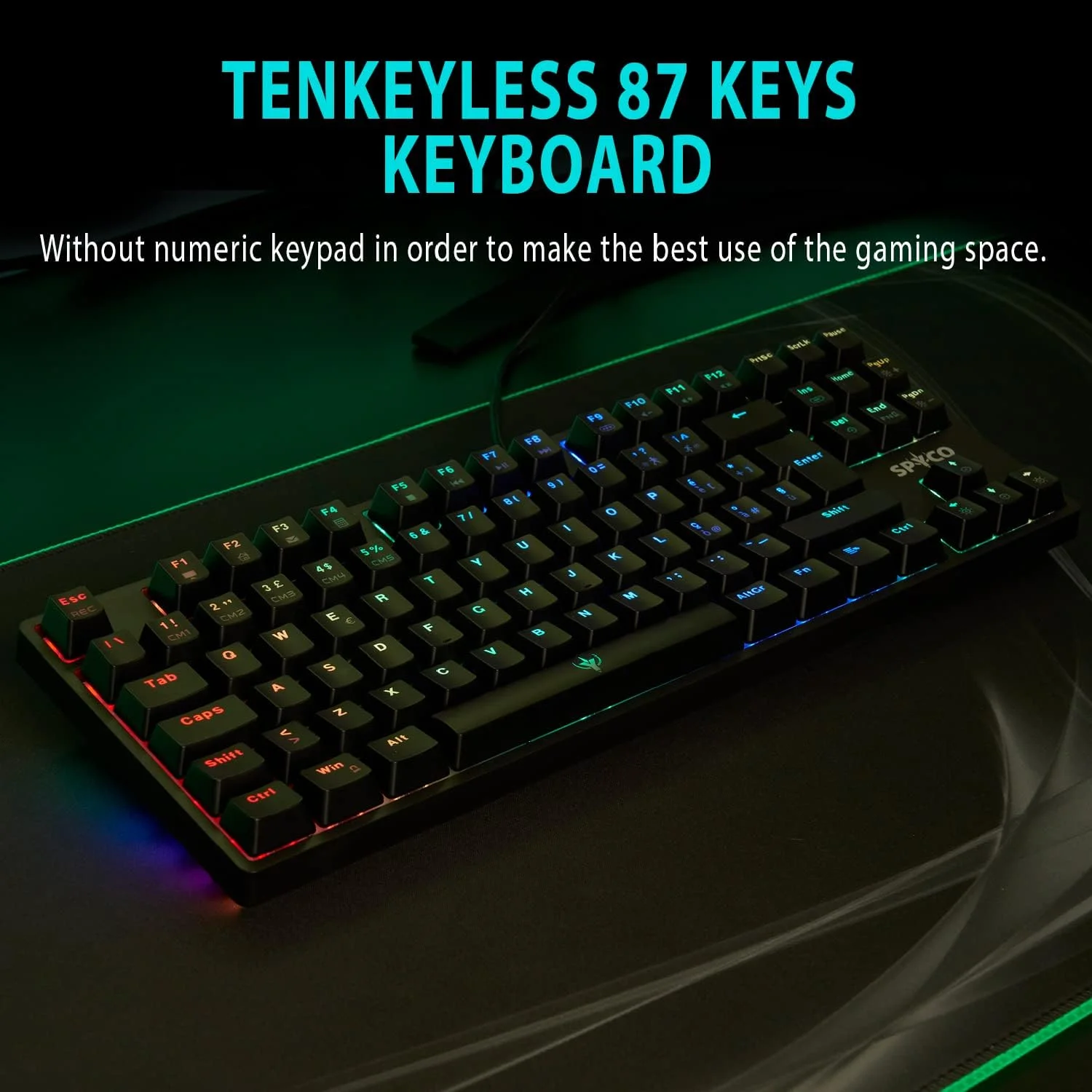 کیبورد گیمینگ SPYCO Challenge KE-112، نور پس زمینه LED RGB، 87 کلید با کلیدهای ABS، سوئیچ های قهوه ای Outemu، پیکربندی کامل Anti-Ghosting کیبورد گیمینگ SPYCO Challenge KE-112، نور پس زمینه LED RGB، 87 کلید با کلیدهای ABS، سوئیچ های قهوه ای Outemu، پیکربندی کامل Anti-Ghosting