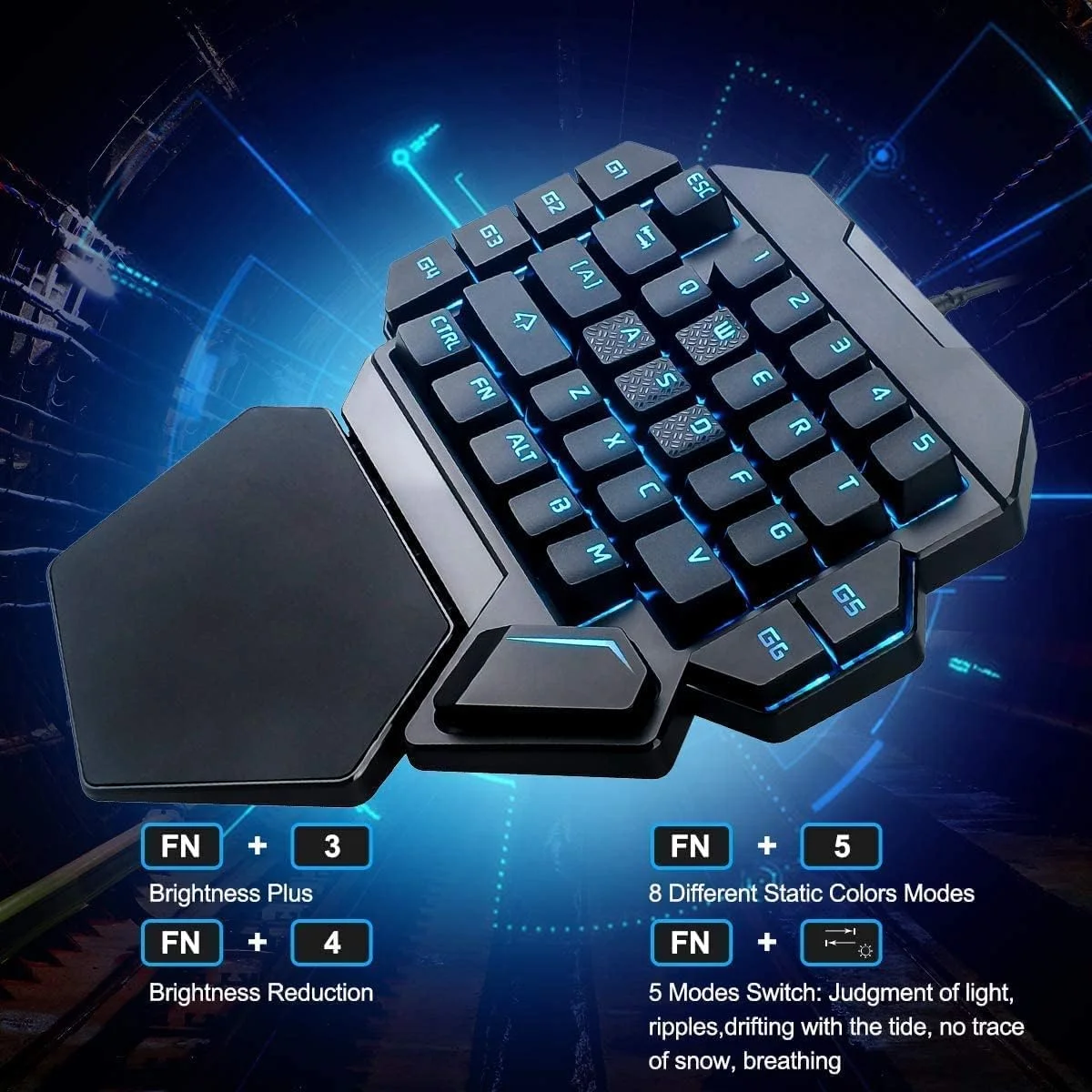 کیبورد مکانیکی RGB یک دستی، کیبورد گیمینگ ارگونومیک نیمه 35 کلید با نور پس زمینه رنگین کمانی، صفحه کلید گیمینگ سیمی، صفحه کلید کوچک USB، کنترلر بازی تک دستی، با پشتیبانی مچ دست کیبورد مکانیکی RGB یک دستی، کیبورد گیمینگ ارگونومیک نیمه 35 کلید با نور پس زمینه رنگین کمانی، صفحه کلید گیمینگ سیمی، صفحه کلید کوچک USB، کنترلر بازی تک دستی، با پشتیبانی مچ دست