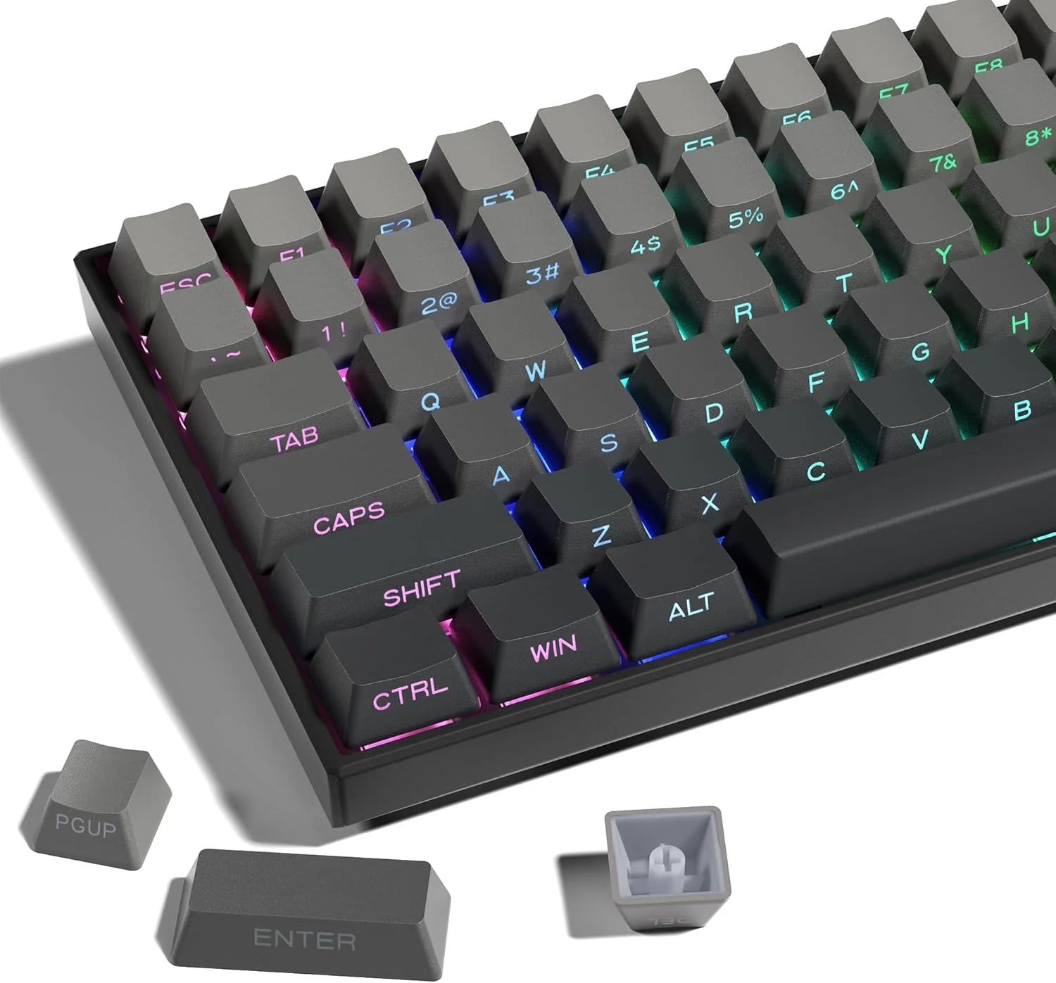 کلاهک های کلید XVX PBT، کلاهک های کلید با چاپ جانبی دوبل شات OEM Profile برای کیبوردهای گیمینگ مکانیکی 60% 65% 75% 100%، ست 136 کلید گرادیان خاکستری، برای کیبورد سوئیچ های Cherry Gateron MX