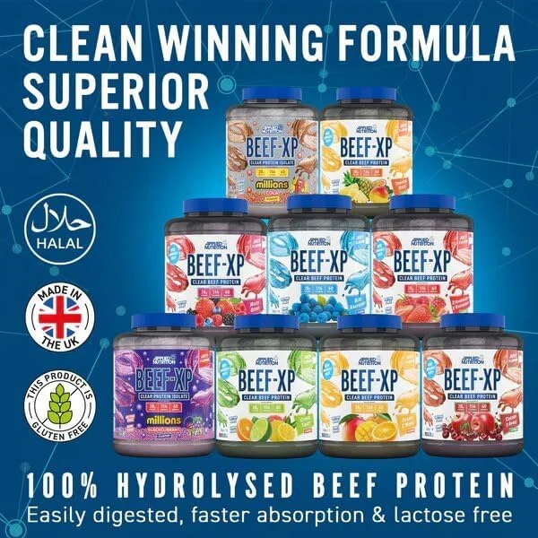 پروتئین ایزوله گوشت گاو BEEF-XP Clear، 1.8 کیلوگرم (60 سروینگ)، پودر پروتئین گوشت گاو بدون لبنیات، بدون لاکتوز، بدون شکر، کم چرب، طعم گیلاس و سیب پروتئین ایزوله گوشت گاو BEEF-XP Clear، 1.8 کیلوگرم (60 سروینگ)، پودر پروتئین گوشت گاو بدون لبنیات، بدون لاکتوز، بدون شکر، کم چرب، طعم گیلاس و سیب