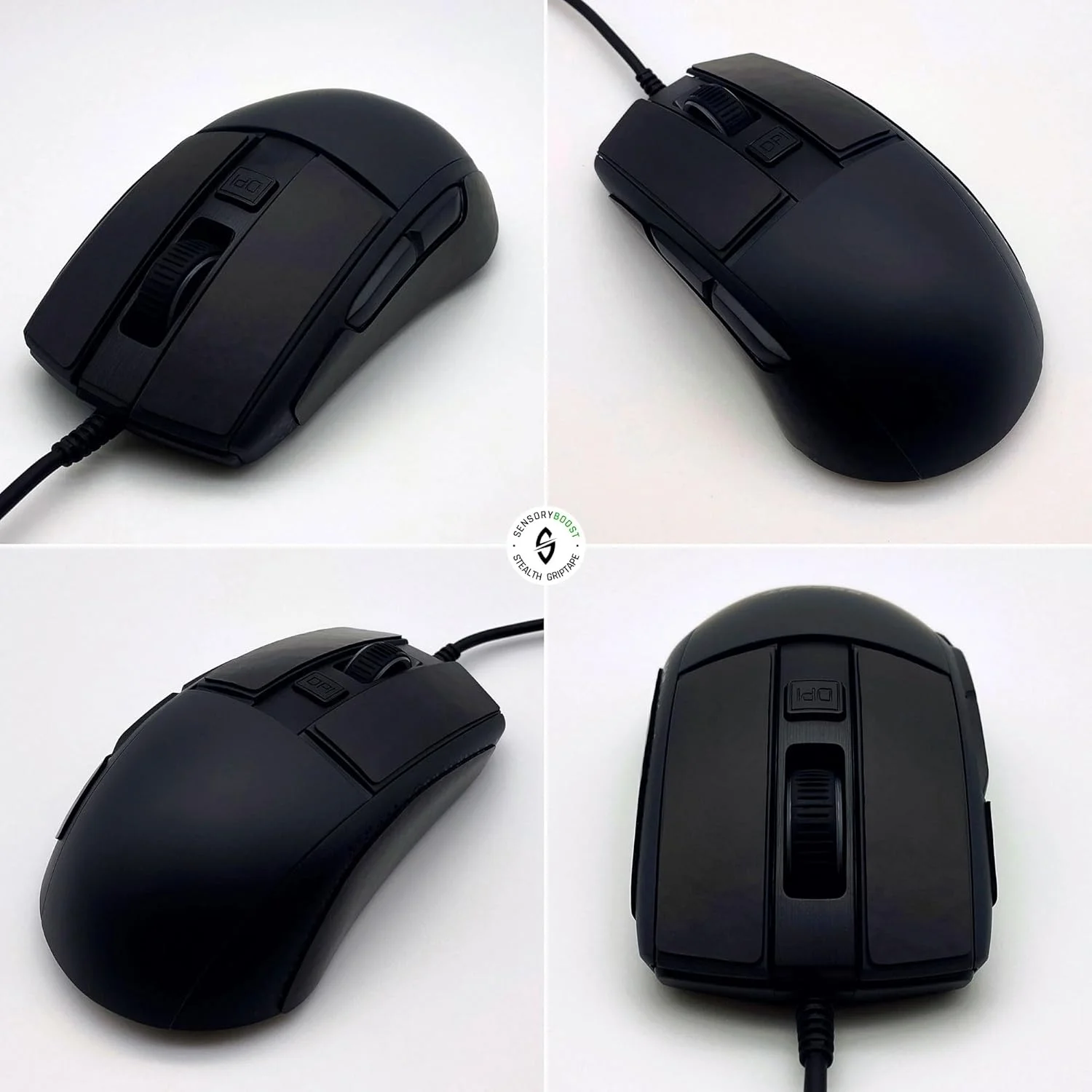 ست نوار چسب SensoryBoost Grip برای Roccat Burst Core & Pro + پد اضافی DIY، استیکرهای ضد لغزش، جذب کننده عرق، بدون ساختار، فوق العاده نازک (0.6 میلی متر) - لوازم جانبی بازی، مشکی