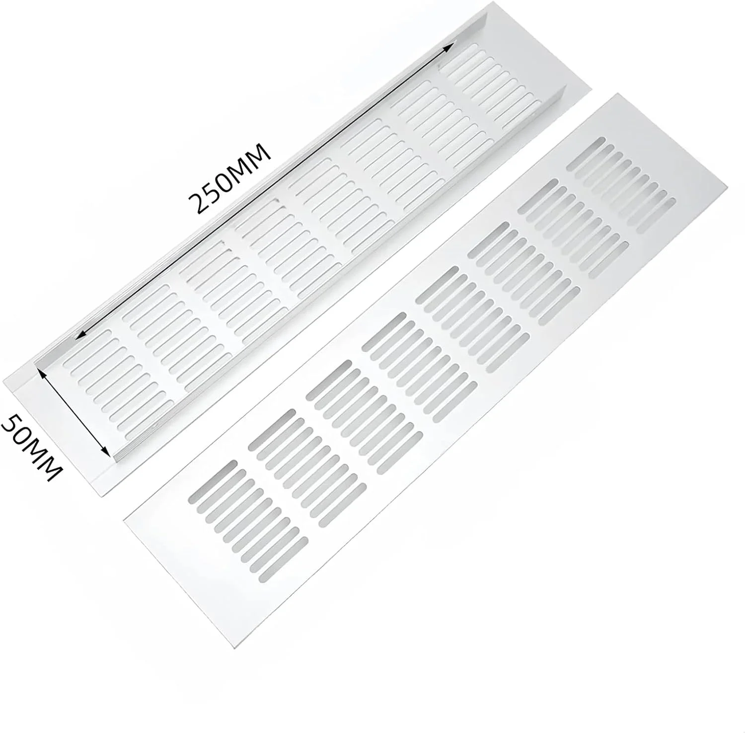 دریچه هوا 8 عددی THE WHITE SHOP، توری 50 میلی متر در 250 میلی متر، دریچه مستطیلی آلیاژ آلومینیوم، دریچه های کابینت، دریچه یخچال، دریچه دیواری کرکره ای برای کمد اجاق گاز، کابینت کفش، سینک آشپزخانه حمام