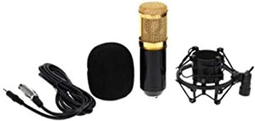 میکروفون ضبط صدا eWINNER BM-800 به همراه لرزه گیر، کابل صوتی 3.5 میلی متری و فوم محافظ برای کامپیوتر، لپ تاپ، استودیو پخش رادیویی، صداگذاری و ضبط استودیویی صدا