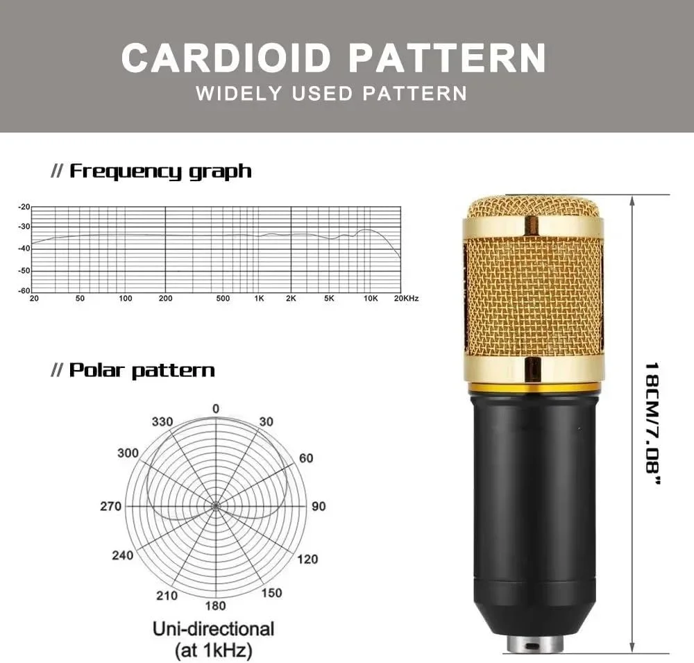 میکروفون ضبط صدا خازنی eWINNER BM-800 به همراه لرزه گیر میکروفون، ایده آل برای استودیو پخش رادیویی، استودیو صداگذاری، ضبط صدا، تجهیزات صوتی بازی های ویدیویی (مشکی و نقره ای)