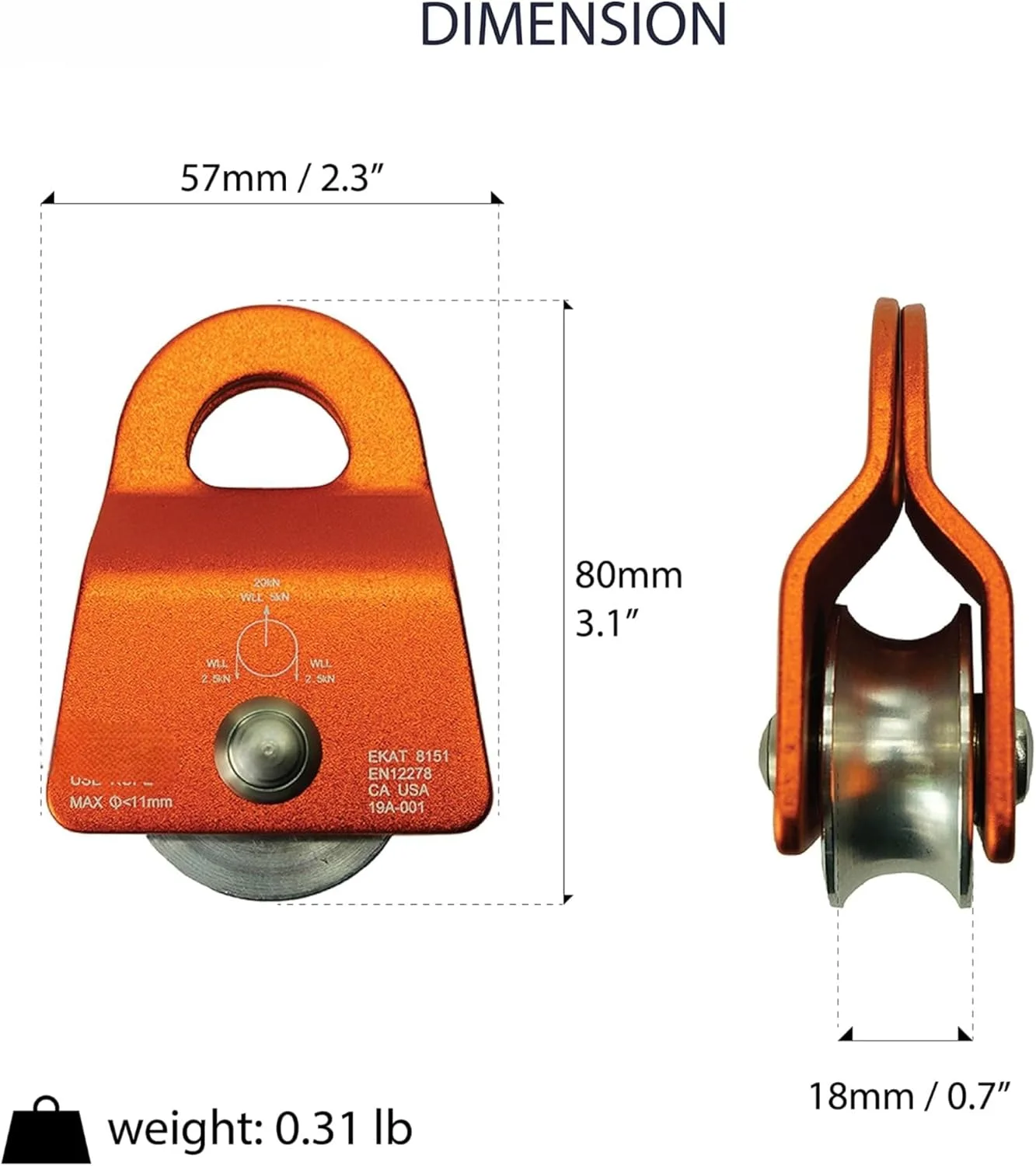 THE WHITE SHOP قرقره تک محور موبایل میکرو، 20kN (4500 پوند) حداکثر طناب 1/2 اینچ برای ریگینگ، درختکاری، صعود و نجات