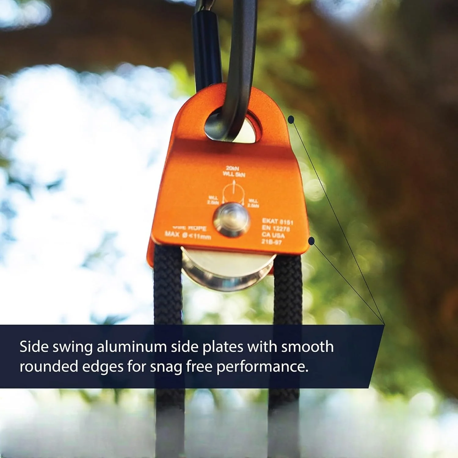 THE WHITE SHOP قرقره تک محور موبایل میکرو، 20kN (4500 پوند) حداکثر طناب 1/2 اینچ برای ریگینگ، درختکاری، صعود و نجات