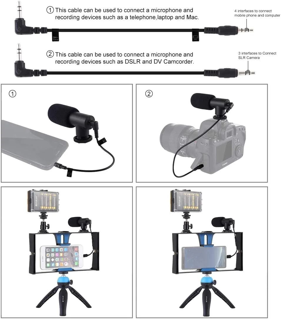 کیت ریگ فیلمبرداری گوشی هوشمند eWINNER شامل قفس گوشی هوشمند با 3 پایه کفشک سرد + چراغ های LED فیلمبرداری + میکروفون با پایه ضد لرزش و بادگیر + سه پایه رومیزی برای ضبط ویدیو، پخش زنده ولاگ