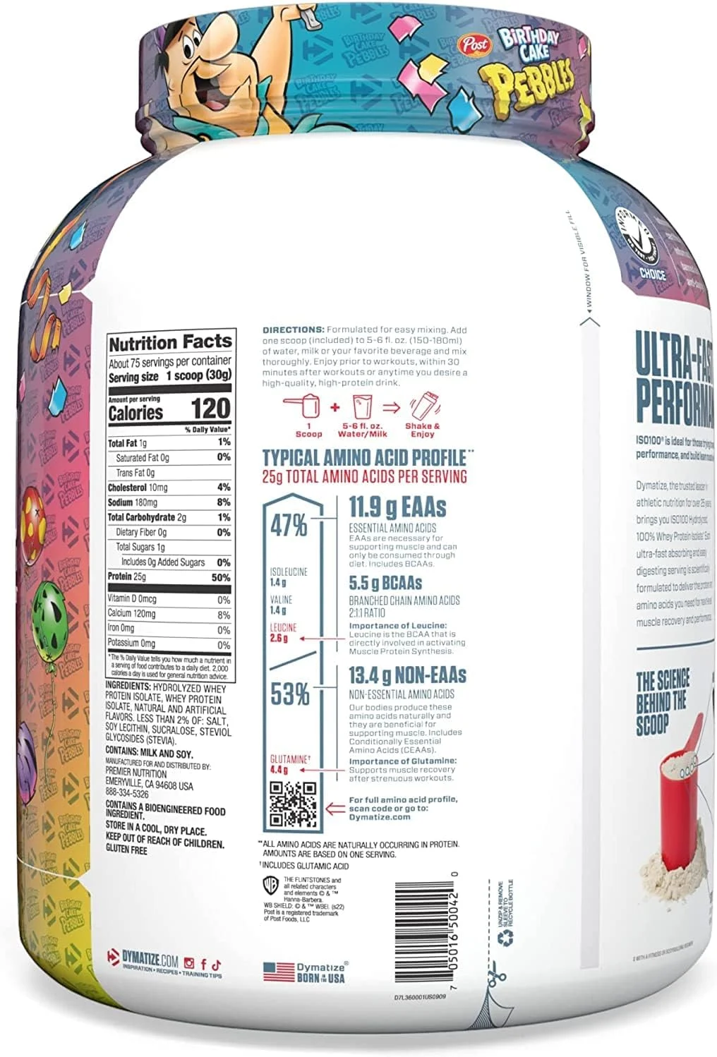 پروتئین وی ایزوله هیدرولیز شده ISO100 دایماتیز نوتریشن، طعم کیک تولد پبلز، 5 پوند (2.3 کیلوگرم)