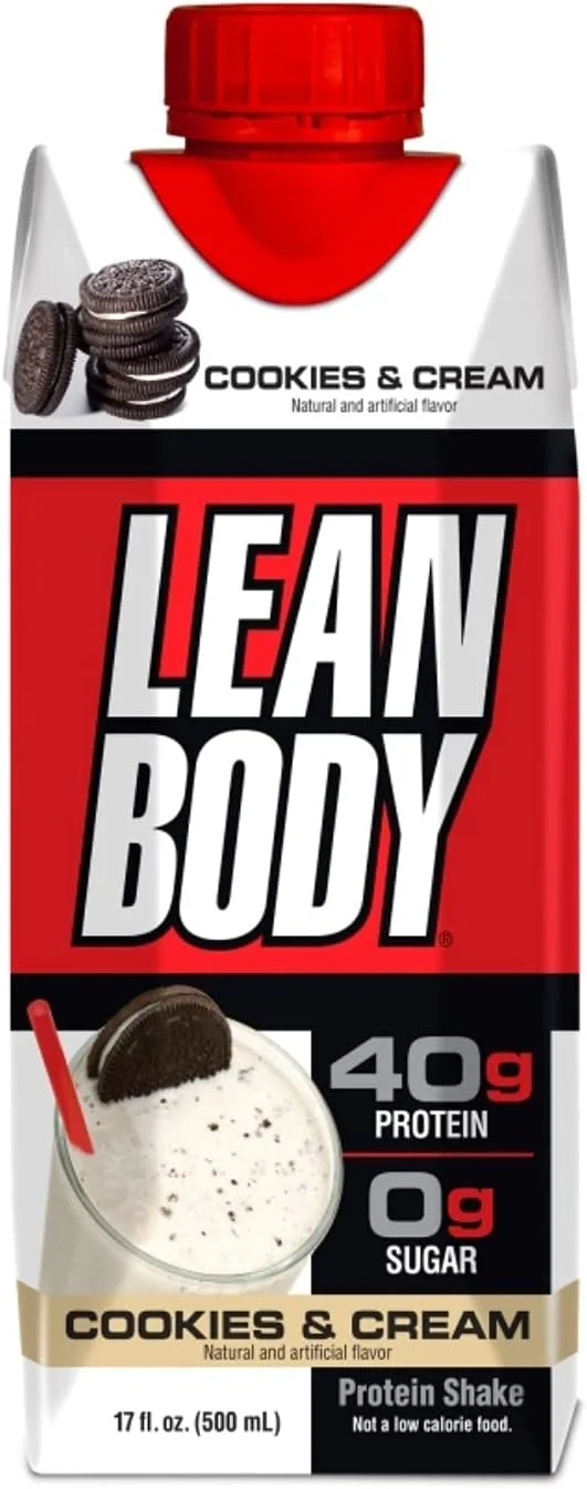 نوشیدنی پروتئینی آماده مصرف لابرادا Lean Body (500 میلی لیتر، کوکی و خامه)، 40 گرم پروتئین، 0 گرم شکر، بدون گلوتن، 22 ویتامین و مواد معدنی، مخلوط وی