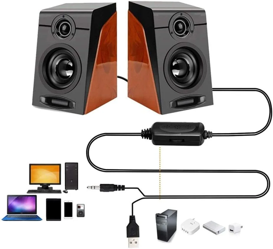 اسپیکر کامپیوتر BREAUX با صدای استریو فراگیر، USB سیمی، اسپیکر چند رسانه ای برای کامپیوتر/لپ تاپ/تلفن هوشمند