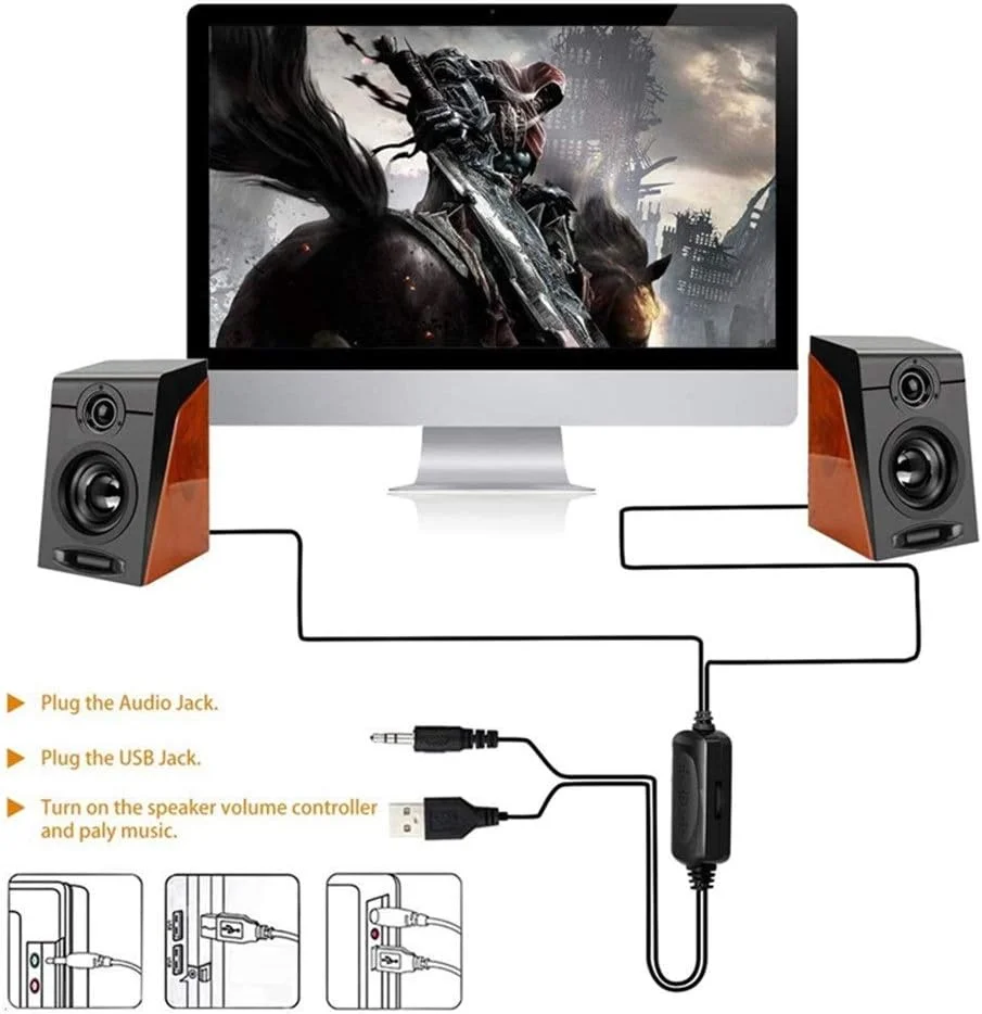 اسپیکر کامپیوتر BREAUX با صدای استریو فراگیر، USB سیمی، اسپیکر چند رسانه ای برای کامپیوتر/لپ تاپ/تلفن هوشمند