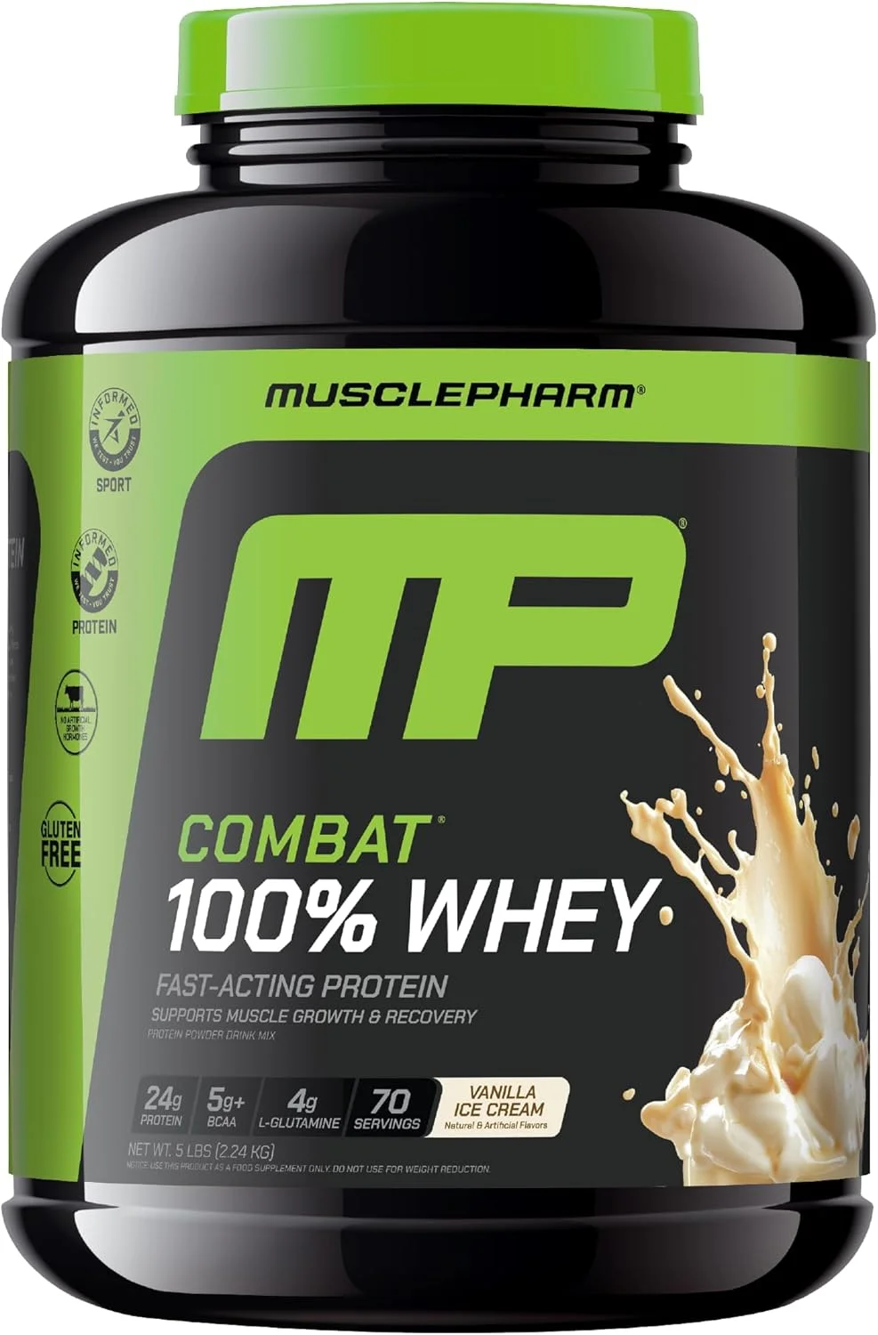 پودر پروتئین وی MusclePharm Combat 100% Whey، پروتئین وی عضله ساز، وانیلی، 5 پوند، 73 سروینگ