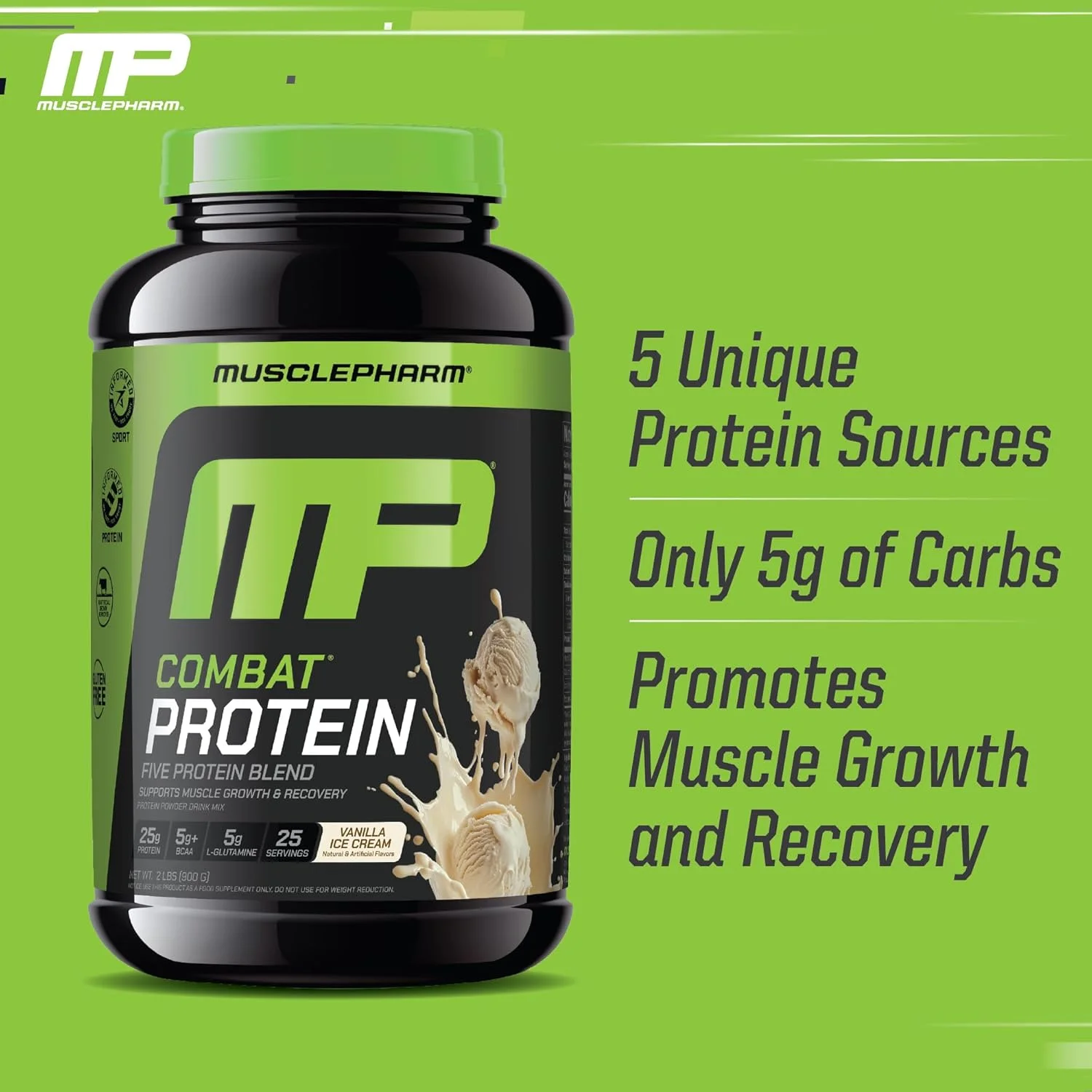 پودر پروتئین کامبت MusclePharm، طعم وانیل، سوخت رسانی به عضلات برای تمرینات سازنده، 5 منبع پروتئینی شامل پروتئین وی ایزوله و آلبومین تخم مرغ، بدون گلوتن، 2 پوند، 25 سروینگ پودر پروتئین کامبت MusclePharm، طعم وانیل، سوخت رسانی به عضلات برای تمرینات سازنده، 5 منبع پروتئینی شامل پروتئین وی ایزوله و آلبومین تخم مرغ، بدون گلوتن، 2 پوند، 25 سروینگ