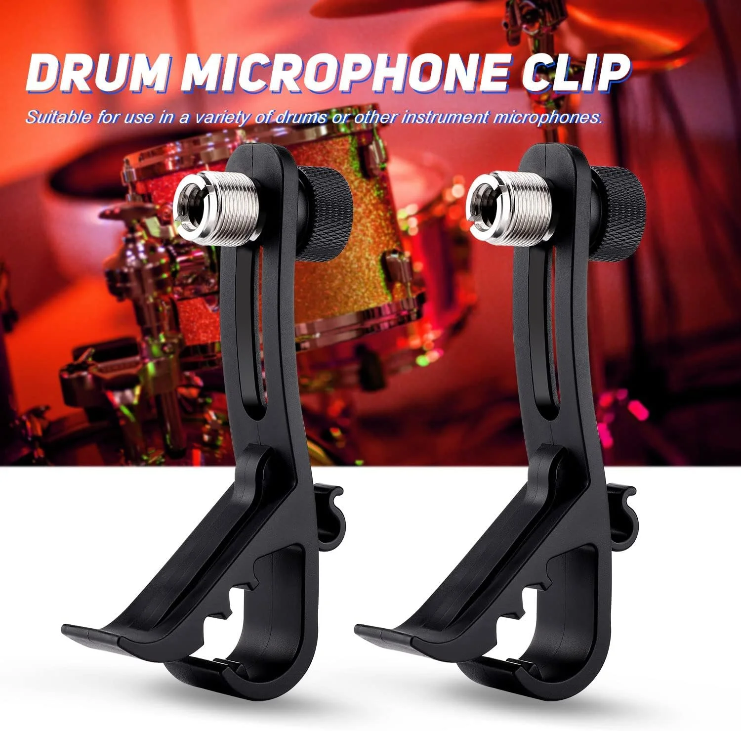 2 عدد گیره میکروفون درام قابل تنظیم، نگهدارنده های ضد ضربه میکروفون برای ضبط حرفه ای درام، گیره میکروفون ایمن برای سازهای کوبه ای، لوازم جانبی بادوام پایه میکروفون