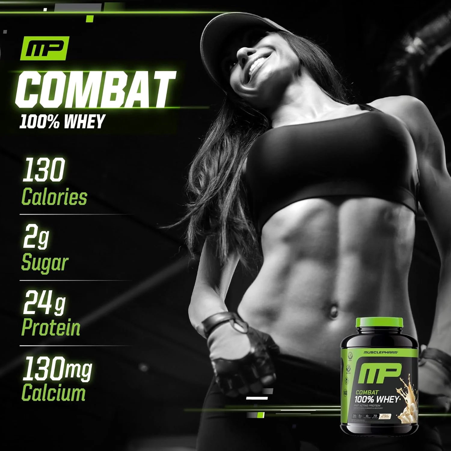 پودر پروتئین وی MusclePharm Combat 100% Whey، پروتئین وی عضله ساز، وانیلی، 5 پوند، 73 سروینگ