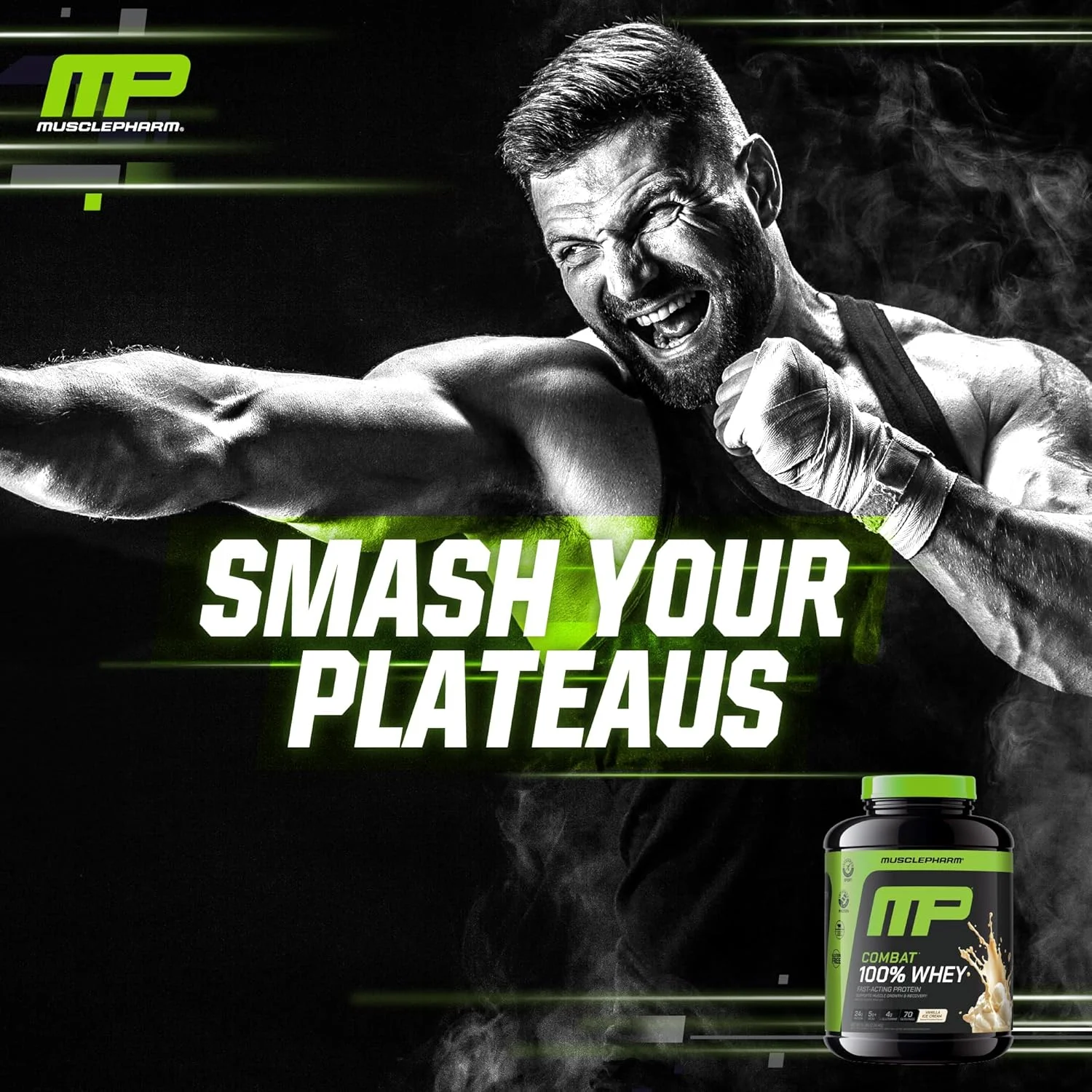 پودر پروتئین وی MusclePharm Combat 100% Whey، پروتئین وی عضله ساز، وانیلی، 5 پوند، 73 سروینگ
