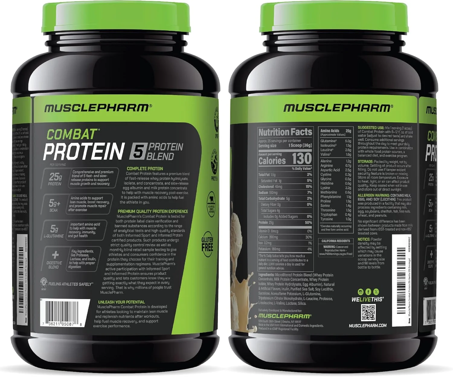 پودر پروتئین کامبت MusclePharm، طعم وانیل، سوخت رسانی به عضلات برای تمرینات سازنده، 5 منبع پروتئینی شامل پروتئین وی ایزوله و آلبومین تخم مرغ، بدون گلوتن، 2 پوند، 25 سروینگ پودر پروتئین کامبت MusclePharm، طعم وانیل، سوخت رسانی به عضلات برای تمرینات سازنده، 5 منبع پروتئینی شامل پروتئین وی ایزوله و آلبومین تخم مرغ، بدون گلوتن، 2 پوند، 25 سروینگ