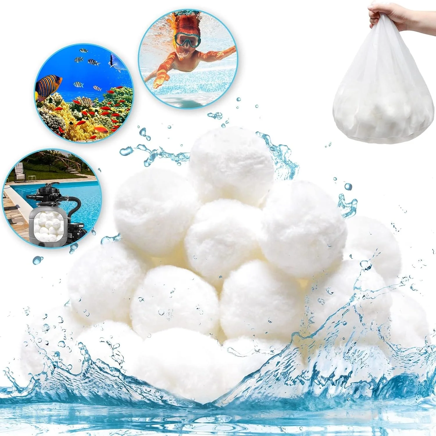 توپ های فیلتر استخر 1400 گرمی THE WHITE SHOP برای فیلتر شنی، شن استخر شنا برای استخر بالای زمینی، توپ های فیلتر شنی قابل استفاده مجدد به جای شن (اندازه: 1400 گرم)