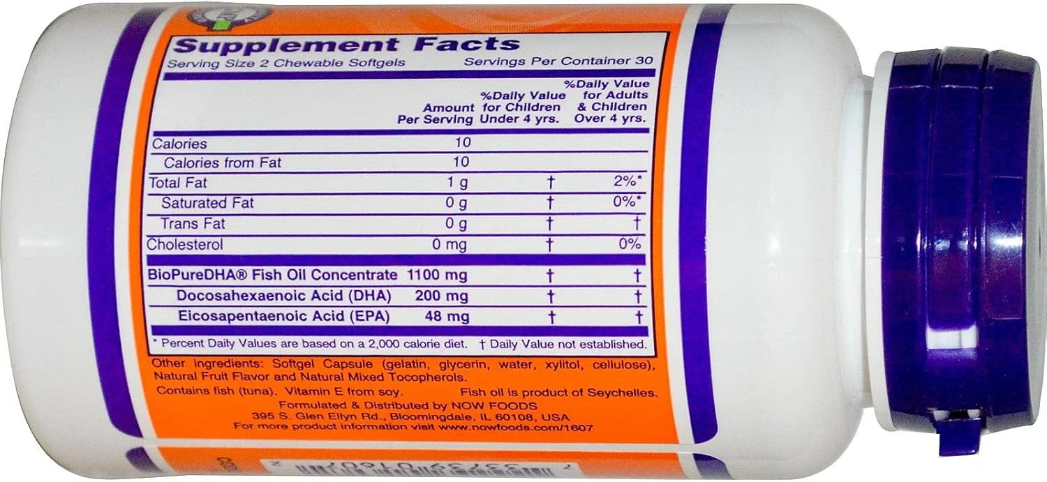 نَو فودز DHA مخصوص کودکان، 60 سافت ژل جویدنی، 100 میلی گرم نَو فودز DHA مخصوص کودکان، 60 سافت ژل جویدنی، 100 میلی گرم