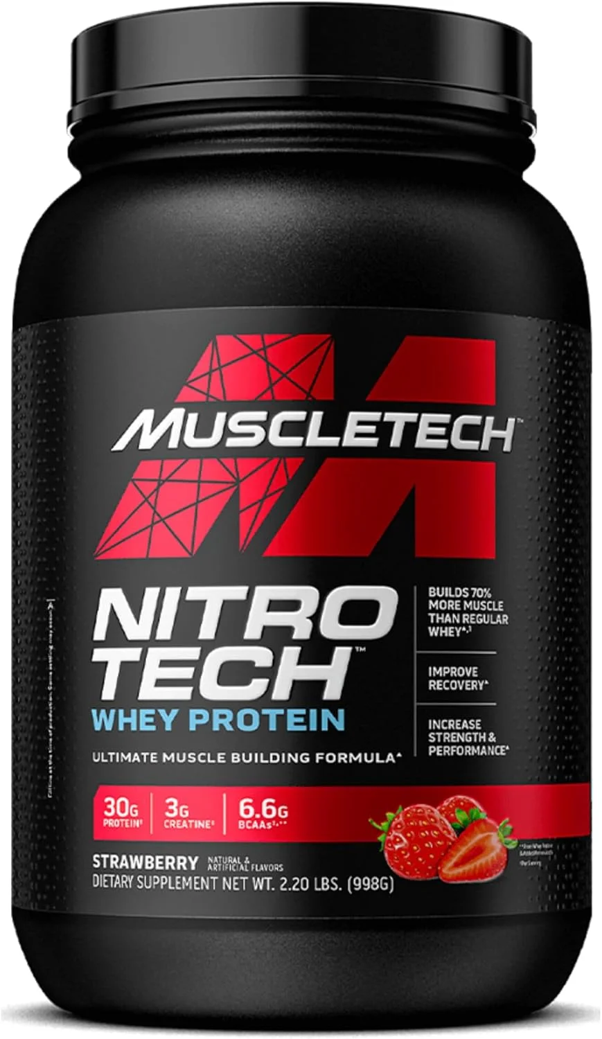 پروتئین وی نیترو تک ماسل تک، فرمول نهایی عضله سازی با ترکیبی منحصر به فرد از پروتئین وی ایزوله و پپتیدها - 30 گرم پروتئین، 3 گرم کراتین و 6.8 گرم BCAA، طعم توت فرنگی، 2.20 پوند پروتئین وی نیترو تک ماسل تک، فرمول نهایی عضله سازی با ترکیبی منحصر به فرد از پروتئین وی ایزوله و پپتیدها - 30 گرم پروتئین، 3 گرم کراتین و 6.8 گرم BCAA، طعم توت فرنگی، 2.20 پوند