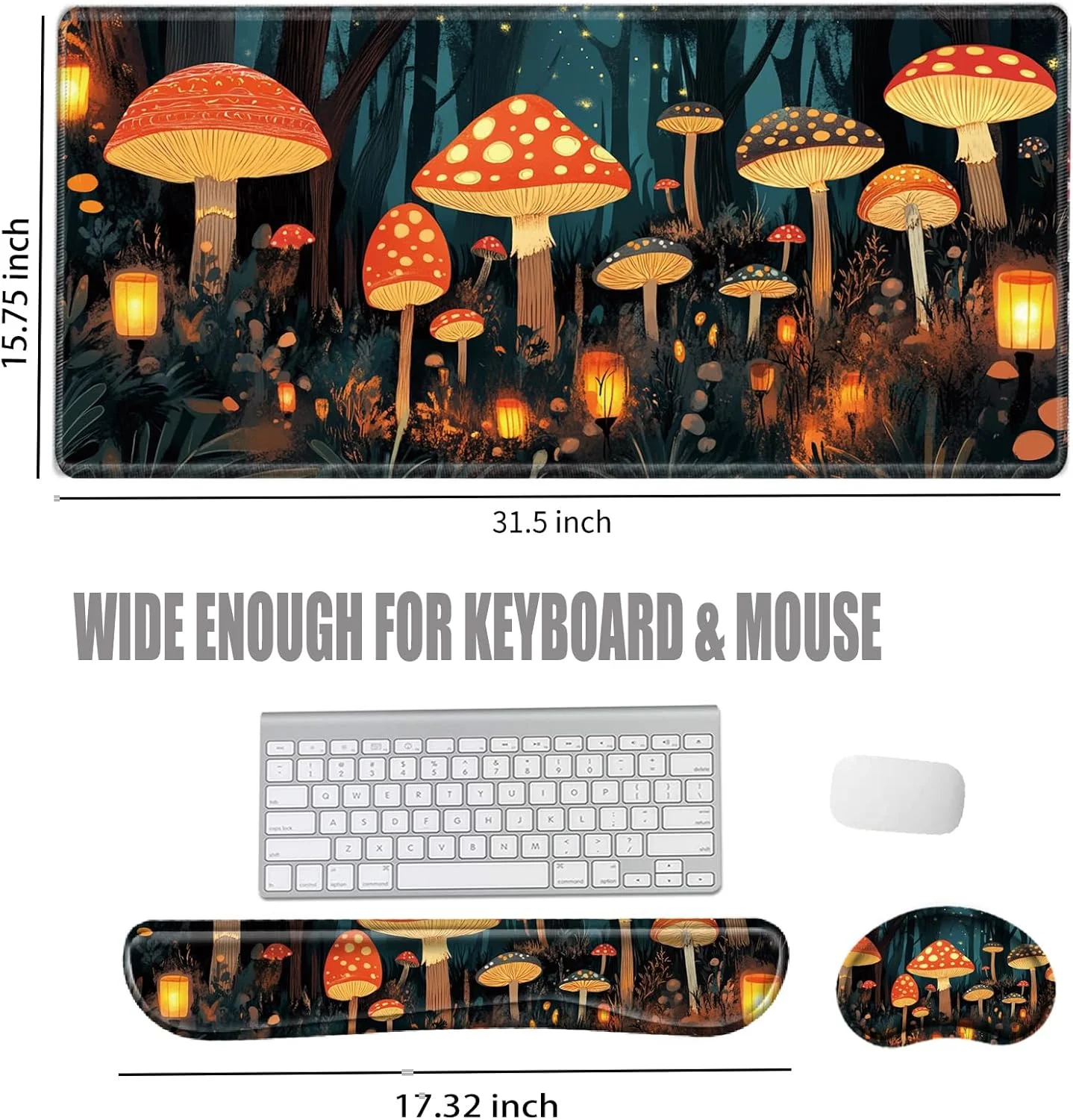 ست پد ماوس قارچی و استراحت مچ دست کیبورد، زیرانداز ژاپنی میز، پد ماوس گیمینگ با پشتیبانی مچ دست XXL، زیرانداز کامپیوتر 80x40 سانتی متر، دکوراسیون سازماندهی پد ماوس