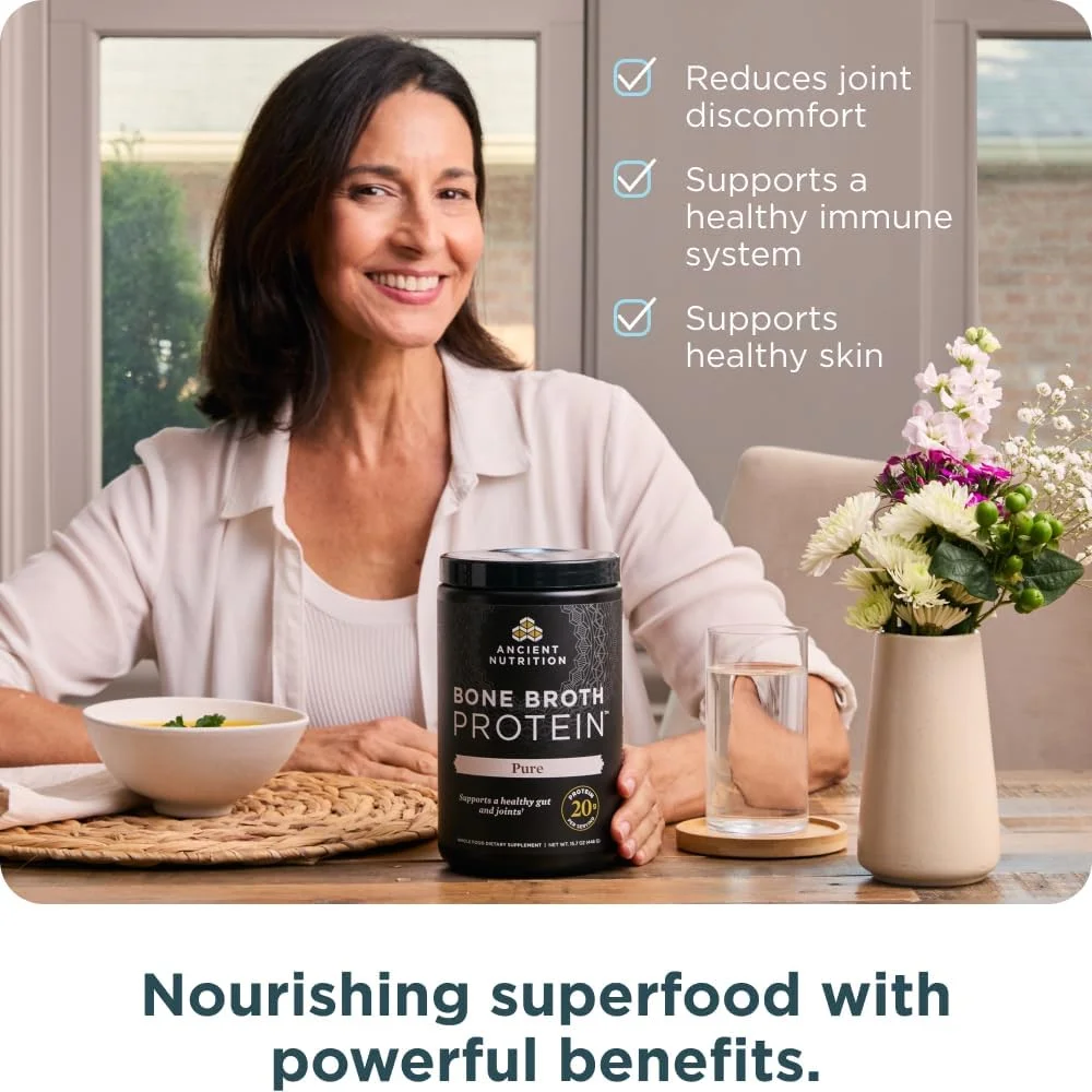 پروتئین آبگوشت استخوان، خالص، Ancient Nutrition، 446 گرم پروتئین آبگوشت استخوان، خالص، Ancient Nutrition، 446 گرم