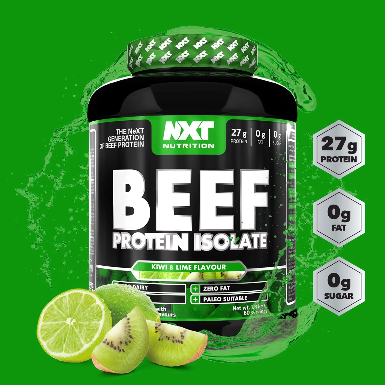پودر پروتئین ایزوله گوشت گاو NXT Nutrition - پودر پروتئین سرشار از اسیدهای آمینه طبیعی - مناسب برای رژیم پالئو و کتو - فاقد لبنیات و گلوتن | 1.8 کیلوگرم (کیوی و لیمو) پودر پروتئین ایزوله گوشت گاو NXT Nutrition - پودر پروتئین سرشار از اسیدهای آمینه طبیعی - مناسب برای رژیم پالئو و کتو - فاقد لبنیات و گلوتن | 1.8 کیلوگرم (کیوی و لیمو)
