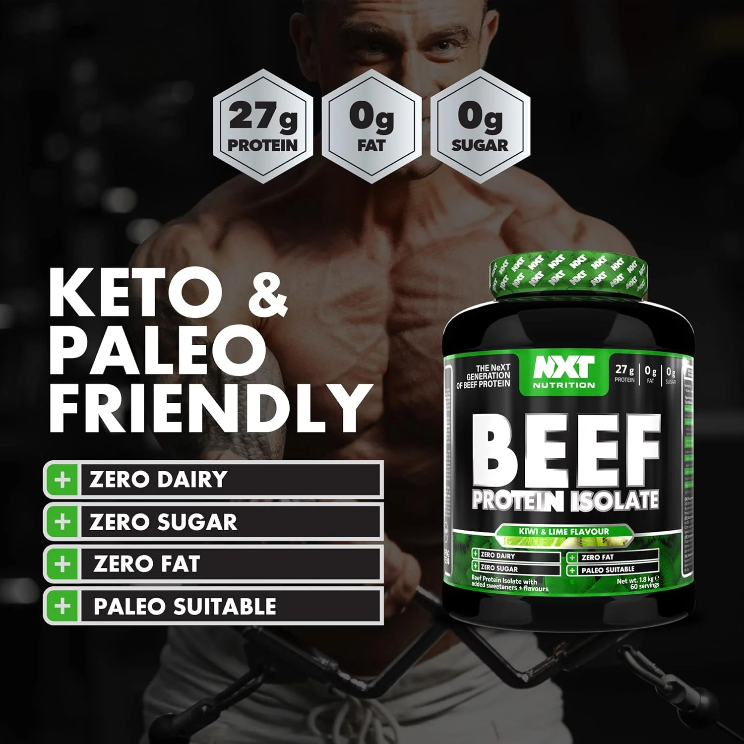 پودر پروتئین ایزوله گوشت گاو NXT Nutrition - پودر پروتئین سرشار از اسیدهای آمینه طبیعی - مناسب برای رژیم پالئو و کتو - فاقد لبنیات و گلوتن | 1.8 کیلوگرم (کیوی و لیمو) پودر پروتئین ایزوله گوشت گاو NXT Nutrition - پودر پروتئین سرشار از اسیدهای آمینه طبیعی - مناسب برای رژیم پالئو و کتو - فاقد لبنیات و گلوتن | 1.8 کیلوگرم (کیوی و لیمو)