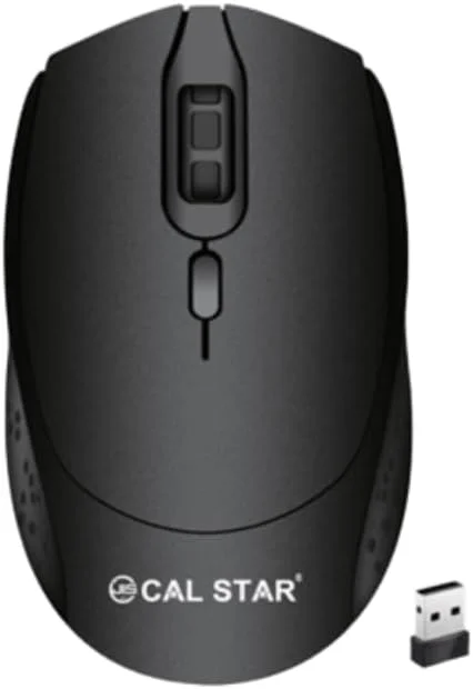 موس بی‌سیم Cal Star HK-70 - 2.4 گیگاهرتز با دانگل نانو USB، 1600 DPI، 4 دکمه با دقت بالا، طراحی ارگونومیک و دو طرفه برای PC، Mac، لپ‌تاپ، تبلت (مشکی)