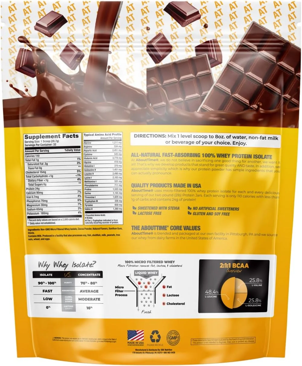 پروتئین وی ایزوله شکلاتی About Time، 2 پوند - 25 گرم پروتئین، غیر تراریخته، 0 گرم چربی، 0 گرم شکر، بدون شیرین کننده های مصنوعی، 32 سروینگ پروتئین وی ایزوله شکلاتی About Time، 2 پوند - 25 گرم پروتئین، غیر تراریخته، 0 گرم چربی، 0 گرم شکر، بدون شیرین کننده های مصنوعی، 32 سروینگ