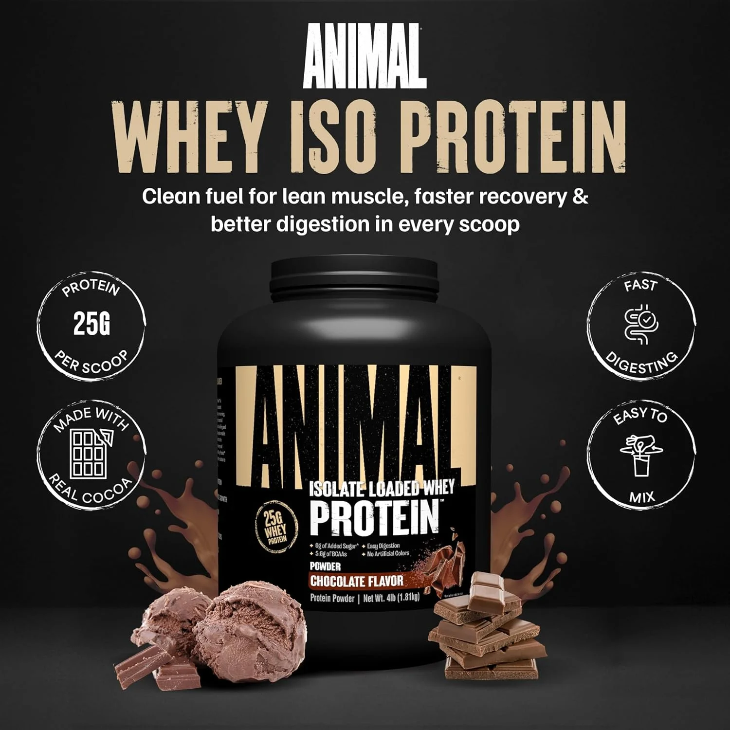 پودر پروتئین وی ایزوله Animal Universal Nutrition، طعم شکلات، 4 پوند پودر پروتئین وی ایزوله Animal Universal Nutrition، طعم شکلات، 4 پوند