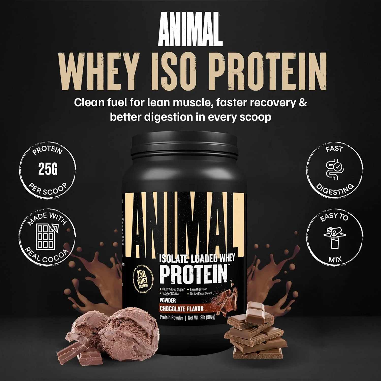 پودر پروتئین وی ایزوله Animal Whey - ایزوله بارگذاری شده برای بعد از تمرین و ریکاوری - کم شکر با پروتئین وی ایزوله بسیار قابل هضم - شکلاتی - 2 پوند پودر پروتئین وی ایزوله Animal Whey - ایزوله بارگذاری شده برای بعد از تمرین و ریکاوری - کم شکر با پروتئین وی ایزوله بسیار قابل هضم - شکلاتی - 2 پوند