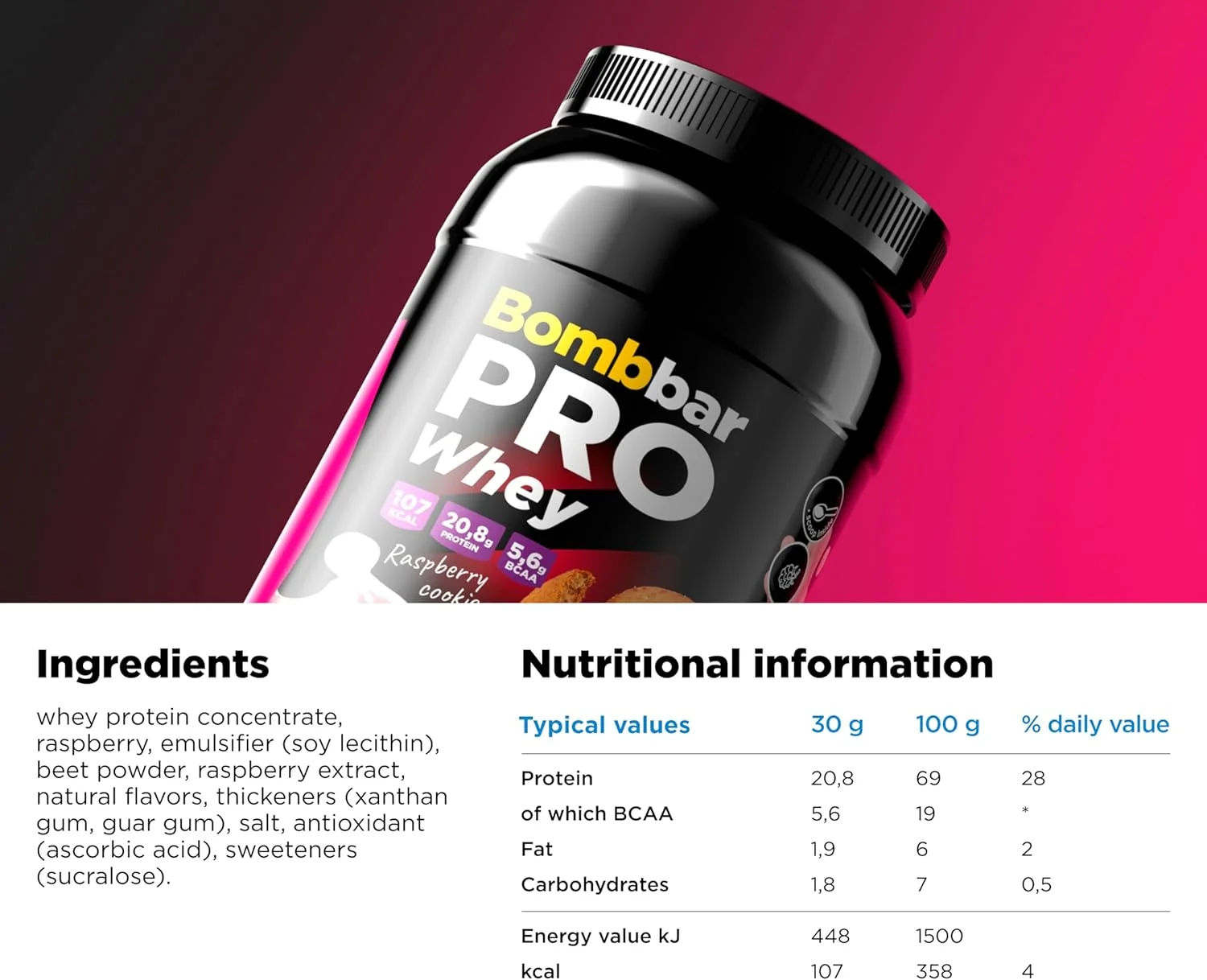 پودر پروتئین وی بمب بار پرو با طعم کوکی تمشک 900 گرم پودر پروتئین وی بمب بار پرو با طعم کوکی تمشک 900 گرم