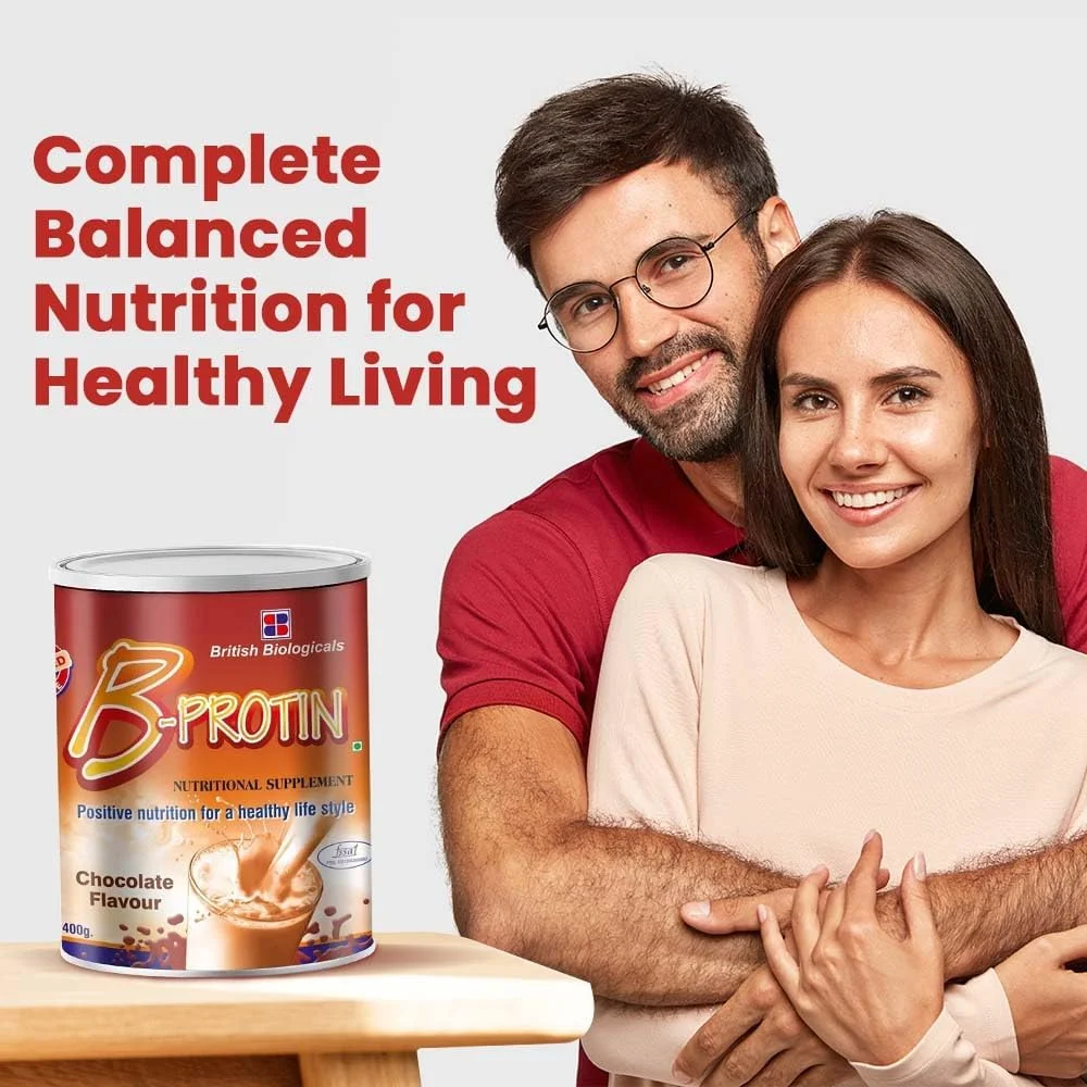 مکمل غذایی بی-پروتئین British Biologicals | ترکیب وی، سویا و کازئین | تقویت سیستم ایمنی و انرژی | ویتامین A، اسید فولیک و روی | پشتیبانی از هضم | بدون گلوتن | طعم شکلات | 400 گرم