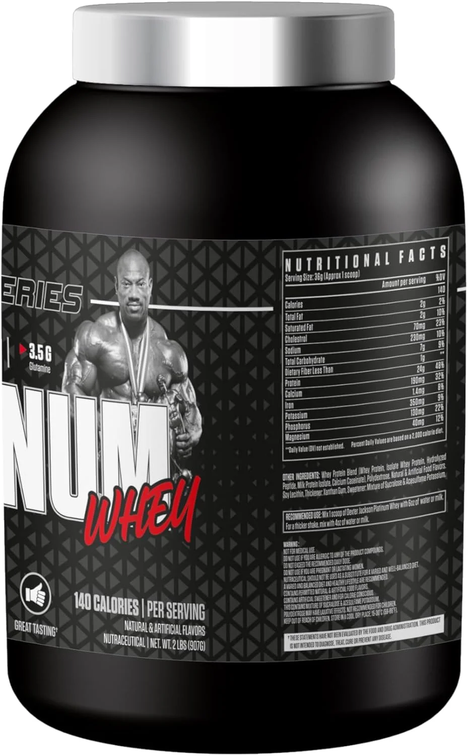 پروتئین وی پلاتینیوم سری بلک دکستر جکسون | 907 گرم (2 پوند، شکلات سفید تمشک) پروتئین وی پلاتینیوم سری بلک دکستر جکسون | 907 گرم (2 پوند، شکلات سفید تمشک)