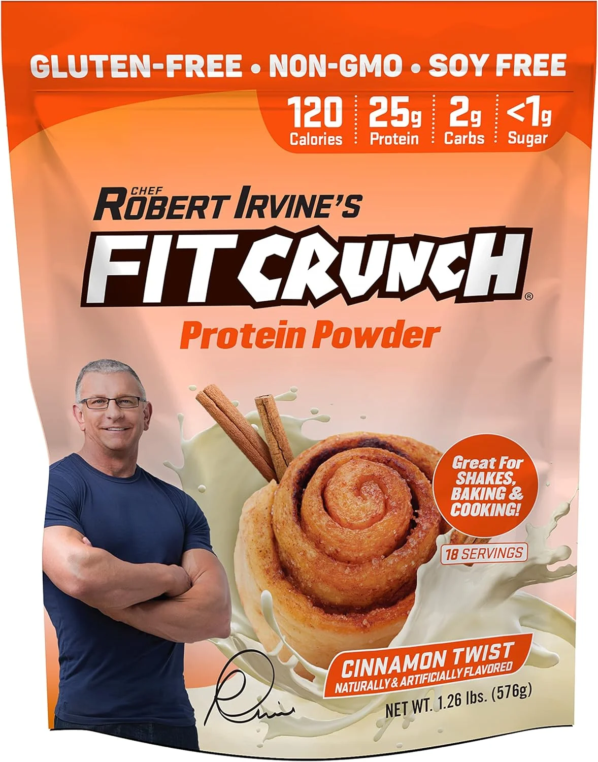 پودر پروتئین وی FITCRUNCH طراحی شده توسط رابرت ایروین، 120 کالری، 25 گرم پروتئین و 1 گرم شکر، فناوری میکسولوژی، بدون گلوتن، بدون سویا و غیر GMO (پیچ دارچینی)
