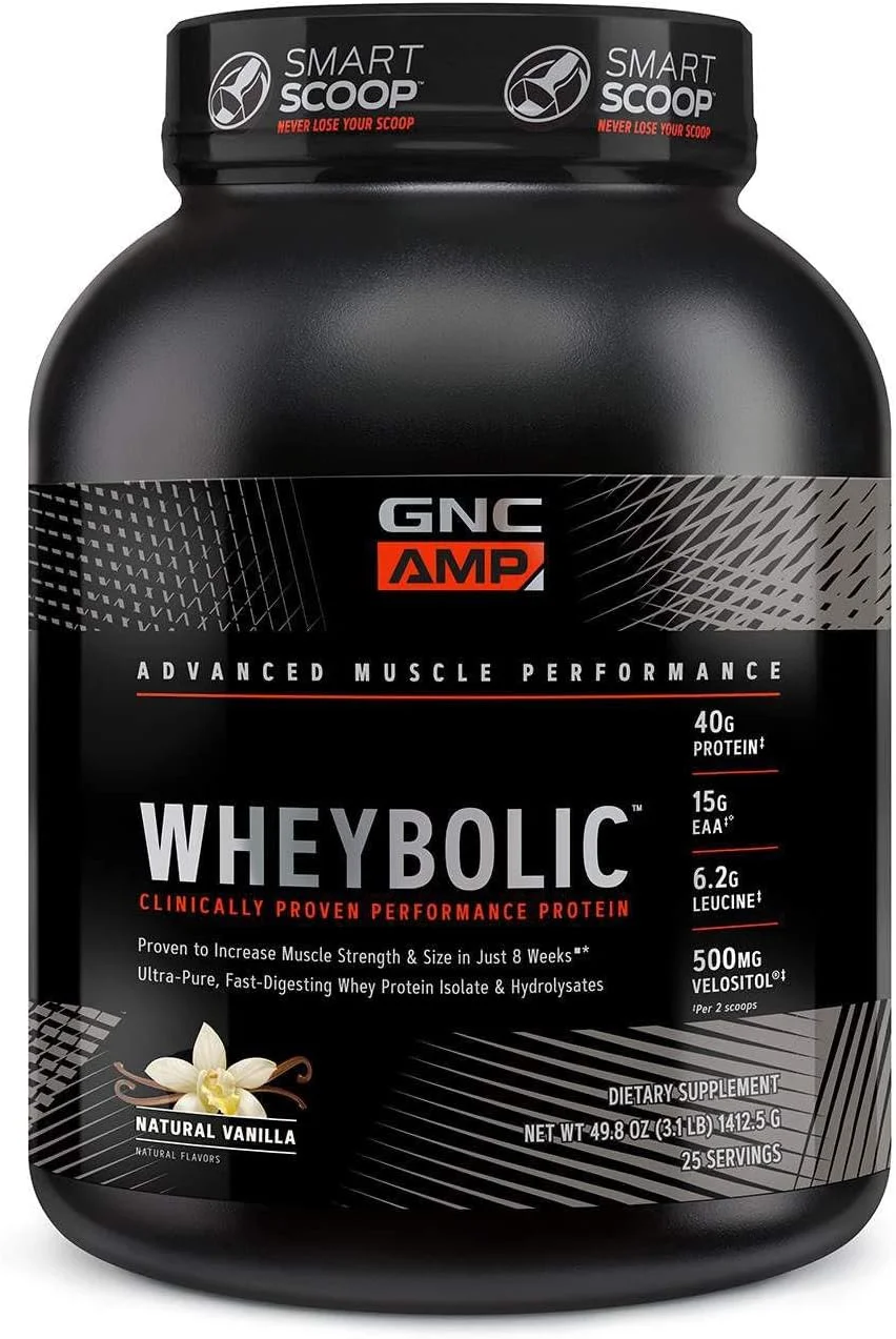 GNC AMP Wheybolic | فرمول هدفمند عضله سازی و پشتیبانی از تمرین | پودر پروتئین وی ایزوله خالص با BCAA | بدون گلوتن | 25 سروینگ | وانیل طبیعی