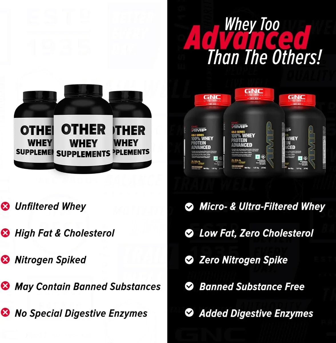 پروتئین وی پیشرفته سری طلایی GNC AMP | 4 پوند | افزایش حجم عضلات خشک | تمرینات شدید | دارای گواهی Informed Choice | 24 گرم پروتئین | 5.5 گرم BCAA | 4 گرم گلوتامین | شکلات دوبل غنی | فرموله شده در ایالات متحده آمریکا پروتئین وی پیشرفته سری طلایی GNC AMP | 4 پوند | افزایش حجم عضلات خشک | تمرینات شدید | دارای گواهی Informed Choice | 24 گرم پروتئین | 5.5 گرم BCAA | 4 گرم گلوتامین | شکلات دوبل غنی | فرموله شده در ایالات متحده آمریکا