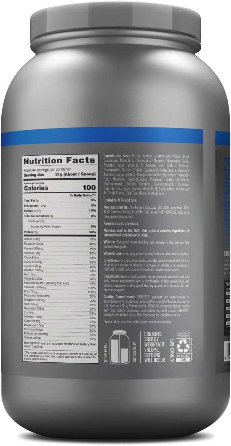 پودر پروتئین وی ایزوله ایزوپیور زیرو کرب با ویتامین C و زینک برای حمایت از سیستم ایمنی، 25 گرم پروتئین و مناسب برای کتو - وانیل خامه‌ای، 3 پوند، 41 سروینگ (1.36 کیلوگرم)